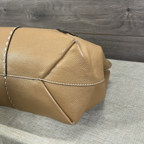 Tory Burch Mcgraw Satchel Handbag Pebbled Leather Brown Purse Tote Bag - Picture 7 of 16